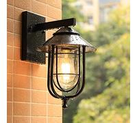 HWSY E27 Wall Light Outdoor Waterproof Wall Lantern Retro Industrial Style Metal Black Loft Wall Lamp Clear Glass Lampshade Cafe Restaurant Balcony Corridor Porch Vintage Cage Exterior Wall Sconce
