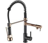 HWSY Kitchen Sink Faucets, Kitchen Faucets with Pull Down Sprayer, Dual Function Faucet for Kitchen Sink, Brass Kitchen Faucet with Sprayer, Pot Filler, Kitchen Tap Rose Gold + Black Kitchen Faucet