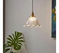 HWSY Vintage Brass Glass Flower Chandelier Nordic Simplicity Pendant Light With Ribbed Glass Lampshade Creativity Restaurant Ceiling Hanging Droplight Lighting Fixture For Bar Counter Entrance Balco