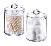 Hwtcjx 2 PCS Cotton Bud Holder, Bathroom Jars, Cotton Pad Holder with Lids, Cotton Buds Holder Dispenser for Cotton Ball, Swab, Round Pads, Floss, Bathroom Canister Storage Organization (C)