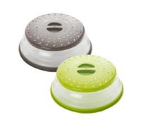 Hwtcjx 2 Pcs Microwave Cover, Plate Covers, Microwave Food Covers, Made of Plastic PP + TPR Material, Foldable, High Temperature Resistant, for Oil and Splash Proof, Drain, Fruit Tray (Green, Gray)