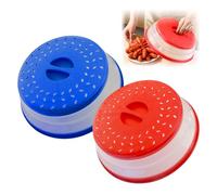 Hwtcjx 2 Pcs Microwave Cover, Plate Covers, Microwave Food Covers, Made of Plastic PP + TPR Material, Foldable, High Temperature Resistant, for Oil and Splash Proof, Drain, Fruit Tray (Red, Blue)