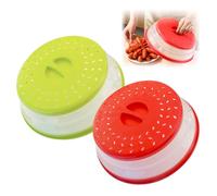 Hwtcjx 2 Pcs Microwave Cover, Plate Covers, Microwave Food Covers, Made of Plastic PP + TPR Material, Foldable, High Temperature Resistant, for Oil and Splash Proof, Drain, Fruit Tray (Red, Green)