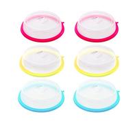 Hwtcjx 6 Pcs Microwave Cover, Plate Covers, Microwave Lid, Microwave Food Cover, Silica Gel + PP, Safe and Non-toxic, Easy to Clean, for Refrigerators, Kitchen, 20 x 5 cm (Pink, Yellow, Blue)