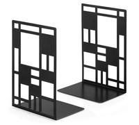 Hwtcjx Book Ends, Metal Bookends, Book Ends for Shelves, Non Skid No Rusting Book End, Unique Abstract Grid Designs Book Stopper for Home, Office, Library (Black, 1 Pair)