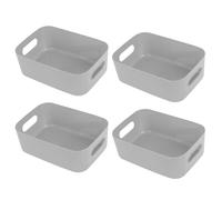 Hwtcjx Pack of 4 Plastic Storage Boxes, Storage Basket with Handles, Kitchen Cabinet Organiser Box Baskets, Storage Plastic Box for Bathroom, Shelf, Plastic Box, 15.5 x 11 x 5.5 cm (Grey)