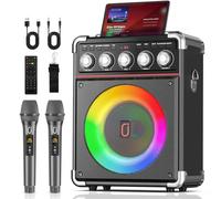 HWWR Karaoke Machine with 2 Microphones for Adults, Bluetooth Karaoke Machine with Bass/Treble/Echo Adjustment, PA System with Remote Control/LED Lights, Support TWS/TV/USB/AUX/TF Card