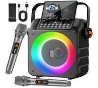 HWWR Karaoke Machine with 2 Wireless Microphones for Adults Kids, Portable Karaoke Microphone Wireless System with DJ Lights, Karaoke Speaker for Home Party, Outdoor Camping (Dark Black)