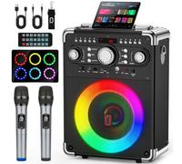 HWWR Karaoke Machine with 2 Wireless Microphones for Adults, Portable Bluetooth Party Speaker with Echo Adjustment, Singing Machine Support TWS/USB/TF Card/Guitar/TV Connected for Outdoor/Events etc