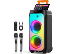 HWWR Karaoke Machine with 2 Wireless Microphones for Adults, Powerful Bluetooth Speaker with 8" Subwoofer, PA System with DJ Lights, Ideal for Outdoor Parties