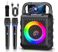HWWR Karaoke Machine with Upgraded 6.5" Subwoofer, Portable Bluetooth 5.3 Karaoke Speaker with 2 Wireless Microphones, PA System with Echo Adjustment For Home Parties, Support TV/USB/TF Card/AUX/REC