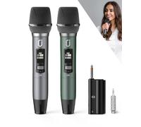 HWWR Wireless Microphones, Professional UHF Dual Microphones for Karaoke, Wireless Dynamic Microphone System Set with Rechargeable Receiver,Plug and Play,Instrument-Wireless-Microphones