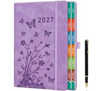 HwxBen 2027 Diary A4 Page-A-Day Lavender - January-December 2027, One Page Per Day Diary, Monthly Planning Pages, 100 GSM Paper, Hardcover, Pen Holder, 2 Ribbon Bookmarks & Inner Pocket