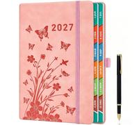 HwxBen 2027 Diary A4 Page-A-Day Pink - January-December 2027, One Page Per Day Diary, Monthly Planning Pages, 100 GSM Paper, Hardcover, Pen Holder, 2 Ribbon Bookmarks & Inner Pocket