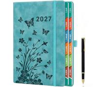 HwxBen 2027 Diary A4 Page-A-Day Teal - January-December 2027, One Page Per Day Diary, Monthly Planning Pages, 100 GSM Paper, Hardcover, Pen Holder, 2 Ribbon Bookmarks & Inner Pocket