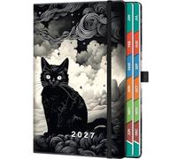 HwxBen Cat 2027 Diary A5, 2027 Daily Planner, One Day per Page | Page-a-Day Diary, Full-Year Daily Planner with Colorful Tabs, UK Holidays, Inner Pocket, 100 Gsm Paper, Pen Set
