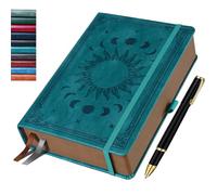 HwxBen Journal Notebook for Women/Men, Daily for Classic Lined Writing,360 Pages Leather Hardcover with Vintage Sun & Moon Design, Seagreen, B5 (7.7'' x 10'')
