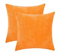 HWY 50 Autumn Orange Corduroy Cushion Covers 50cm x 50cm, Set of 2, Soft Cosy Decorative Boho Striped Throw Pillow Covers for Sofa Bed Living Room Couch