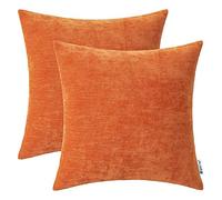 HWY 50 Autumn Orange Plain Chenille Cushion Covers 45x45 cm, Pack of 2, Solid Soft Cosy Decorative Throw Pillow Covers for Sofa Couch Bed Living Room