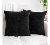 HWY 50 Black Chenille Luxury Cushion Covers 45 x 45 cm Pack of 2 | Solid, Soft Cosy, Modern Classic Decorative, Throw Pillow Covers for Sofa Couch Bed Living Room, Home Decor