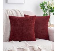 HWY 50 Burgundy Red Chenille Luxury Cushion Covers 45x45 cm Set of 2, Textured Cosy Decorative Throw Pillow Covers for Couch Sofa Living Room Bed