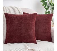 HWY 50 Burgundy Red Chenille Luxury Cushion Covers 55 x 55 cm Pack of 2 | Solid, Soft Cosy, Modern Classic Decorative, Throw Pillow Covers for Sofa Couch Bed Living Room, Home Decor