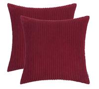 HWY 50 Burgundy Red Corduroy Cushion Covers 45cm x 45cm, Set of 2, Soft Cosy Decorative Boho Striped Throw Pillow Covers for Sofa Bed Living Room Couch