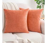 HWY 50 Coral Pink Chenille Luxury Cushion Covers 55 x 55 cm Pack of 2 | Solid, Soft Cosy, Modern Classic Decorative, Throw Pillow Covers for Sofa Couch Bed Living Room, Home Decor