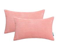 HWY 50 Coral Pink Corduroy Cushion Covers 30cm x 50cm, Set of 2, Soft Cosy Decorative Boho Striped Throw Pillow Covers for Sofa Bed Living Room Couch