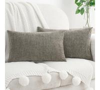 HWY 50 Dark Grey Chenille Luxury Cushion Covers 30 x 50 cm Pack of 2 | Solid, Soft Cosy, Modern Classic Decorative, Throw Pillow Covers for Sofa Couch Bed Living Room, Home Decor
