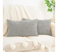 HWY 50 Grey Chenille Luxury Cushion Covers 30x50 cm Set of 2, Textured Cosy Decorative Throw Pillow Covers for Couch Sofa Living Room Bed