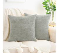 HWY 50 Grey Chenille Luxury Cushion Covers 50x50 cm Set of 2, Textured Cosy Decorative Throw Pillow Covers for Couch Sofa Living Room Bed