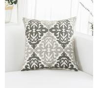 HWY 50 Grey Embroidered Cotton Cushion Cover 45x45 cm 1 Piece, Decorative Modern Floral Geometric Throw Pillow Cover for Sofa Living Room Bed Couch