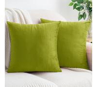 HWY 50 Leaf Green Luxury Velvet Cushion Covers 55x55 cm Pack of 2 | Modern Home Decor Accents, Soft Cosy Throw Pillow Covers, Decorative Comfort, for Sofa Bed Living Room
