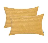 HWY 50 Mustard Yellow Corduroy Cushion Covers 30cm x 50cm, Set of 2, Soft Cosy Decorative Boho Striped Throw Pillow Covers for Sofa Bed Living Room Couch