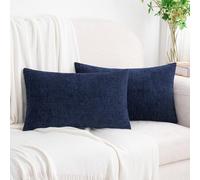 HWY 50 Navy Blue Chenille Luxury Cushion Covers 30x50 cm Set of 2, Textured Cosy Decorative Throw Pillow Covers for Couch Sofa Living Room Bed