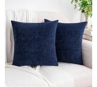 HWY 50 Navy Blue Chenille Luxury Cushion Covers 45x45 cm Set of 2, Textured Cosy Decorative Throw Pillow Covers for Couch Sofa Living Room Bed