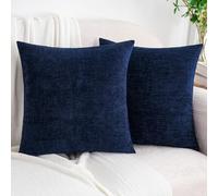HWY 50 Navy Blue Chenille Luxury Cushion Covers 55 x 55 cm Pack of 2 | Solid, Soft Cosy, Modern Classic Decorative, Throw Pillow Covers for Sofa Couch Bed Living Room, Home Decor