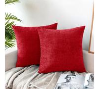 HWY 50 Red Chenille Luxury Cushion Covers 45x45 cm Set of 2, Textured Cosy Decorative Throw Pillow Covers for Couch Sofa Living Room Bed