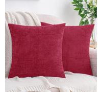 HWY 50 Red Chenille Luxury Cushion Covers 50 x 50 cm Pack of 2 | Solid, Soft Cosy, Modern Classic Decorative, Throw Pillow Covers for Sofa Couch Bed Living Room, Home Decor