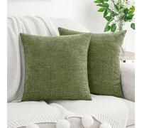 HWY 50 Sage Green Chenille Luxury Cushion Covers 50x50 cm Set of 2, Textured Cosy Decorative Throw Pillow Covers for Couch Sofa Living Room Bed