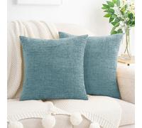 HWY 50 Smoky Blue Chenille Luxury Cushion Covers 45x45 cm Set of 2, Textured Cosy Decorative Throw Pillow Covers for Couch Sofa Living Room Bed