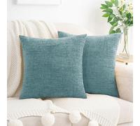 HWY 50 Smoky Blue Chenille Luxury Cushion Covers 45x45 cm Set of 2, Textured Cosy Decorative Throw Pillow Covers for Couch Sofa Living Room Bed