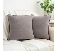 HWY 50 Soft Faux Chenille Throw Pillow Covers 20x20 Inch Pack of 2 with Black Velvet Piping Edge, Farmhouse Style Decorative Cushion Cases for Sofa Bed Living Room, Taupe