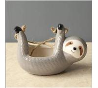 Hwydo Cute Sloth Shaped Planter Ceramic Hanging Flower Pot Succulent Plant Garden (Gray hanging basket)