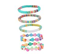 HWZJLH 5pcs Summer Bracelets Set Teen Lightweight Polymer Clay Bead Jewelry Distinctive Fruit Flower for Beach and Festivals