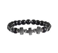 HWZJLH 8mm Stone Bead Bracelet Friendship Bracelet Beads Crystal Nature Stones Cross White Round Woven Stretchy 17cm x 7mm for Birthday