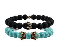 HWZJLH 8mm Stone Bracelets Pearl Crystal Bead Bracelet Nature Stones Crown Black White Round Woven Stretchy 17cm x 7mm for Engagement