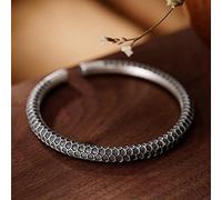HWZJLH bracelet s999 pure retro woven texture men and women open bangle bangle