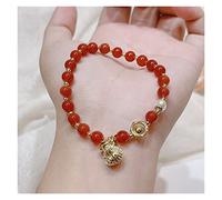 HWZJLH Charm Bracelet Tiger/Purse/Lucky Lock Crystal Charm Natural Red Agate Beaded Bracelets for Women Couple Fine Jewelry Birthday Gifts (Size : Tiger 3)
